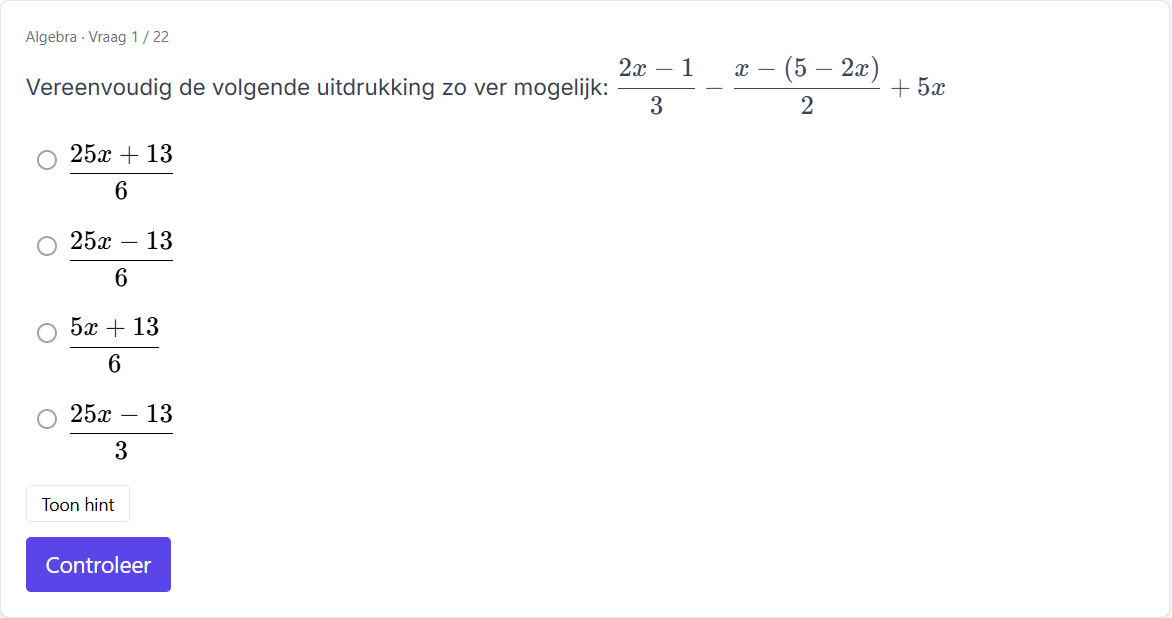 Voorbeeld van een oefenvraag op het platform